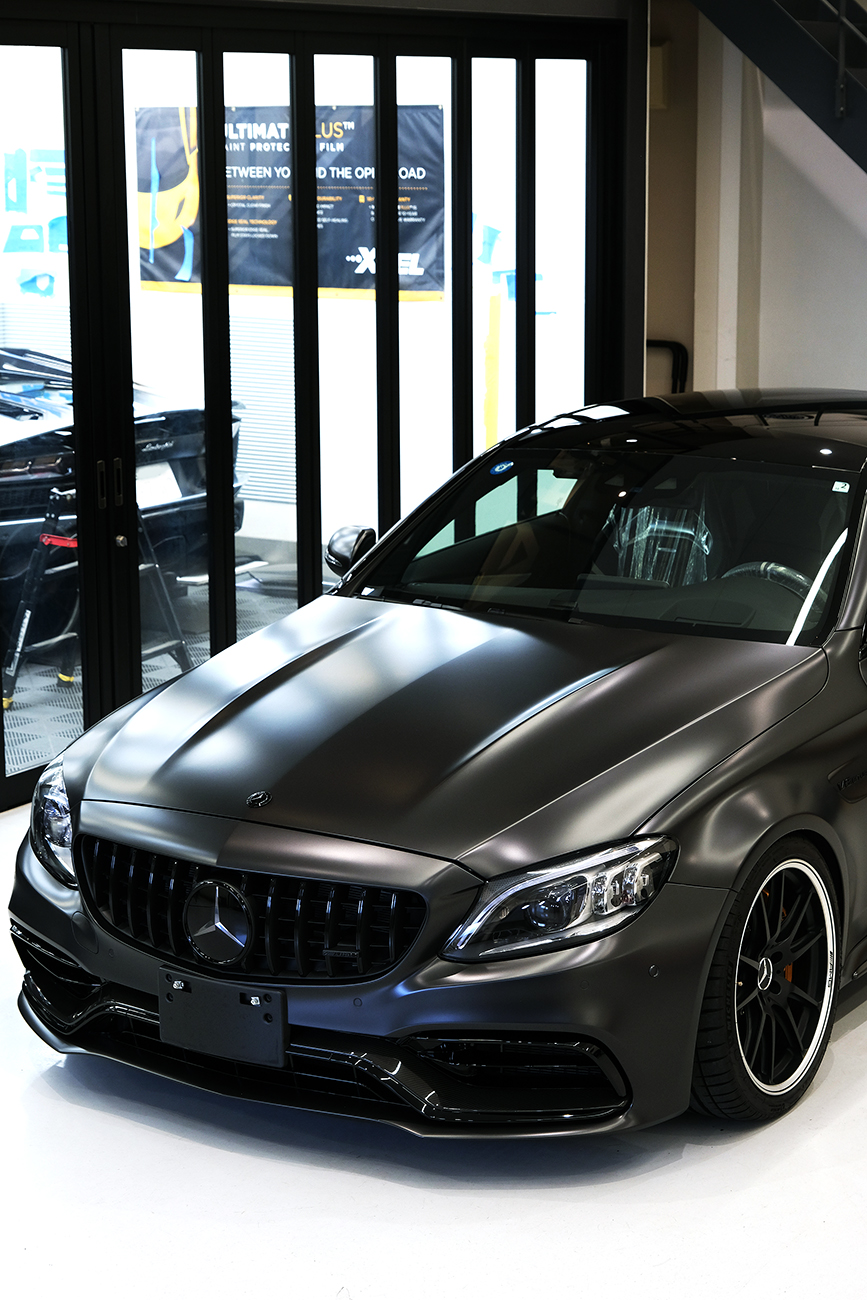 マットプロテクションフィルム 艶消し C63 AMG リアーク施工